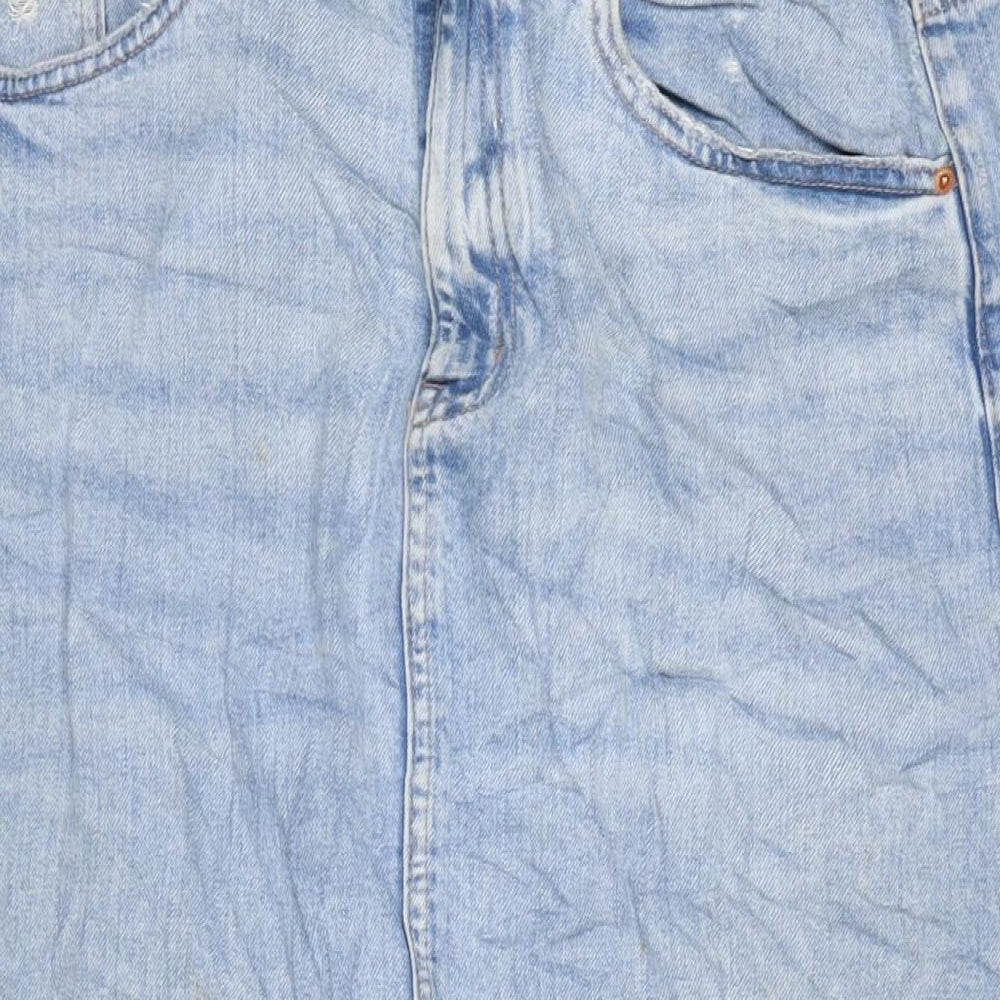 Marks and Spencer Womens Blue Cotton Straight & Pencil Skirt Size 12 Zip