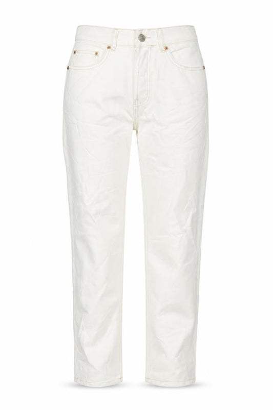Front view of ASOS women’s ivory cotton straight jeans, size UK 10, 29-inch leg regular button