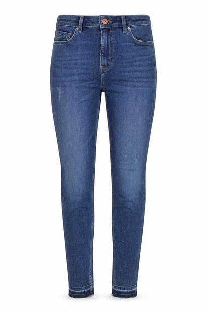 Marks & Spencer Womens Blue Cotton Blend Tapered Jeans Size 10 L29 in Regular Zip - Raw Hem