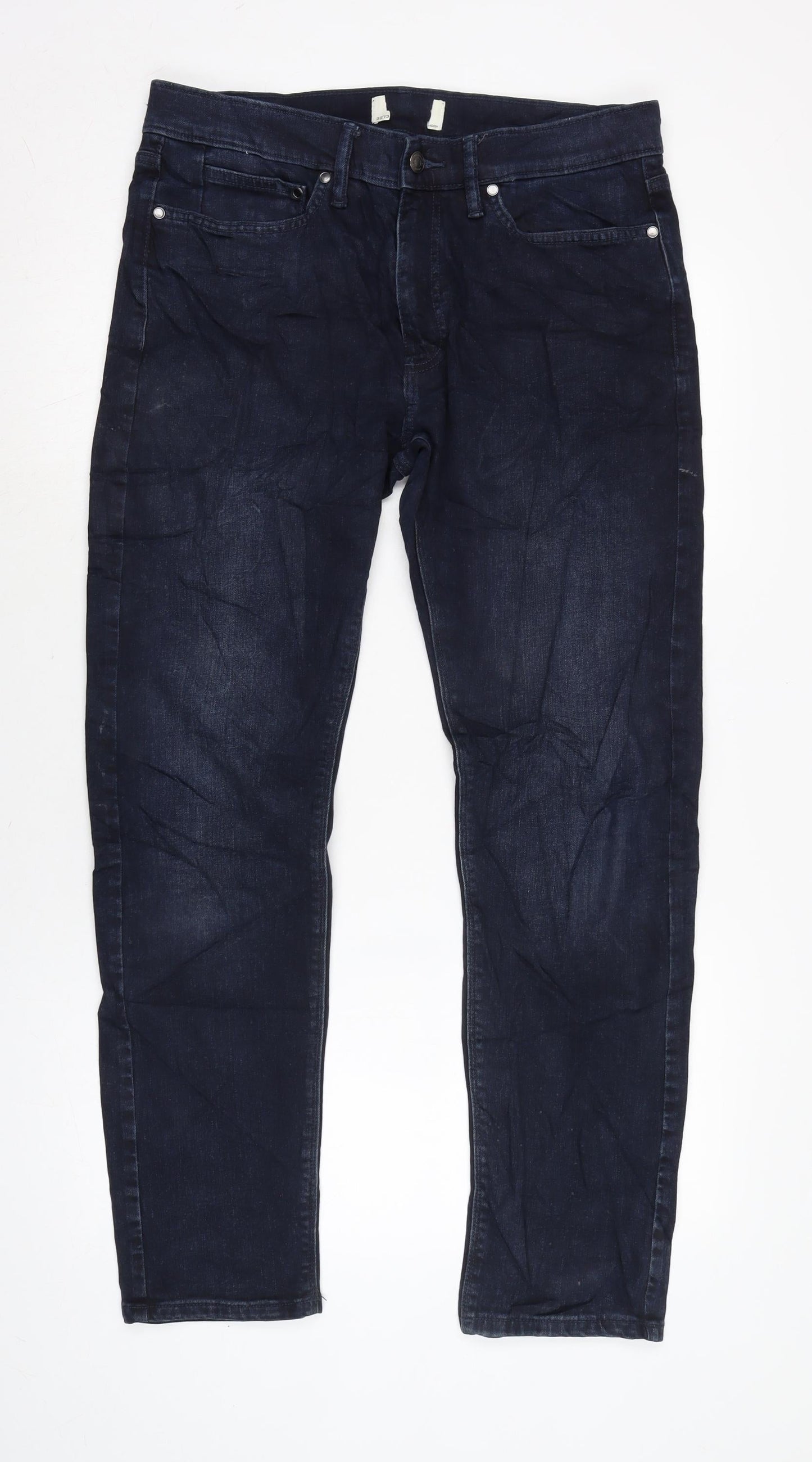 Marks and Spencer Mens Blue Cotton Blend Straight Jeans Size 31 in L30 in Regular Zip