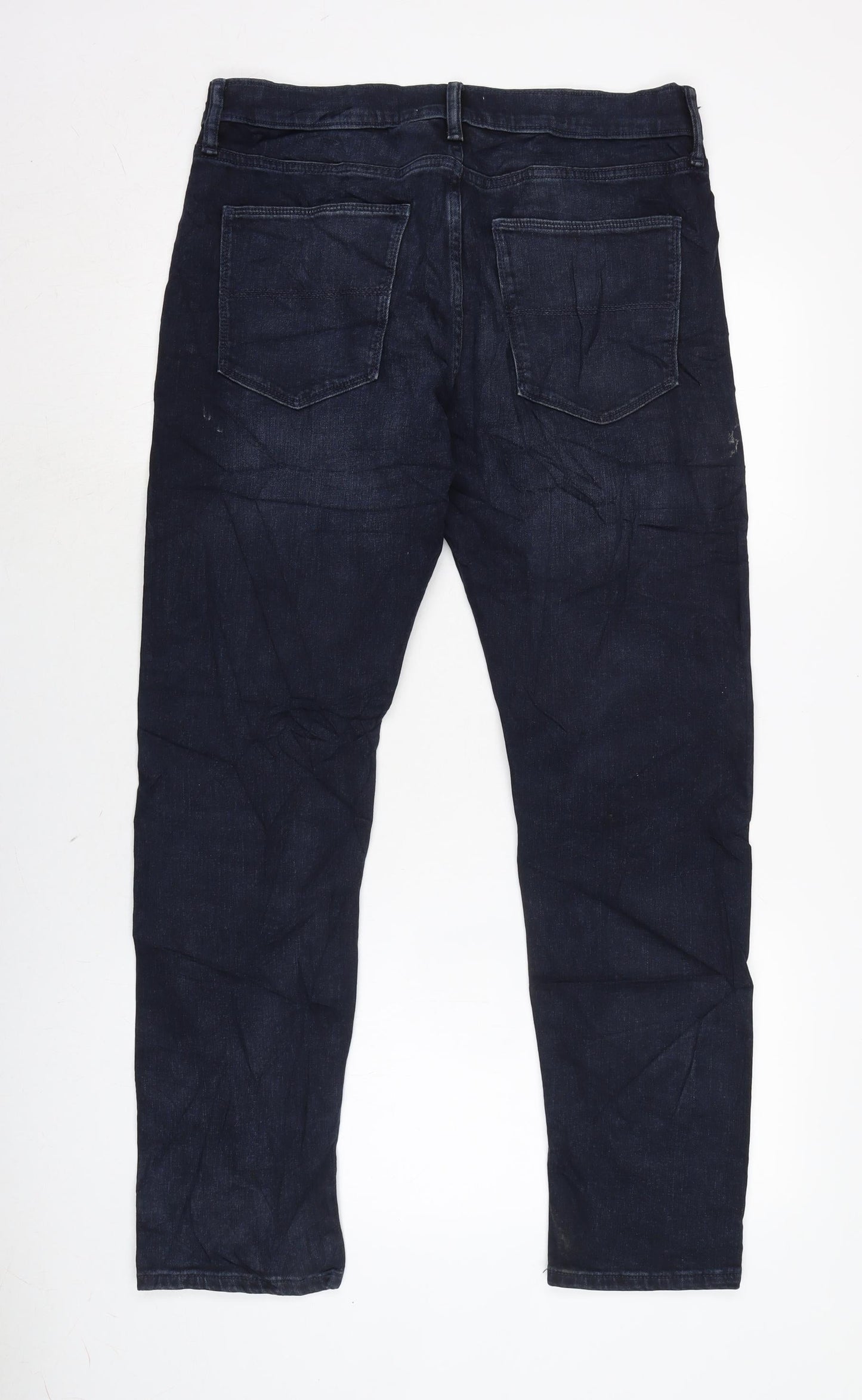 Marks and Spencer Mens Blue Cotton Blend Straight Jeans Size 31 in L30 in Regular Zip