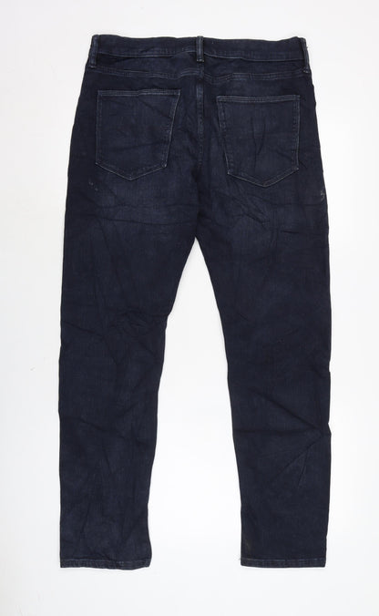 Marks and Spencer Mens Blue Cotton Blend Straight Jeans Size 31 in L30 in Regular Zip