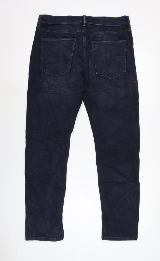 Marks and Spencer Mens Blue Cotton Blend Straight Jeans Size 31 in L30 in Regular Zip