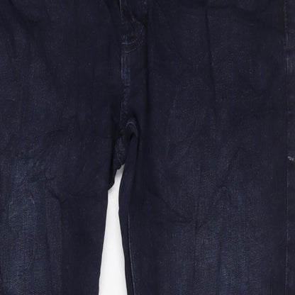 Marks and Spencer Mens Blue Cotton Blend Straight Jeans Size 31 in L30 in Regular Zip