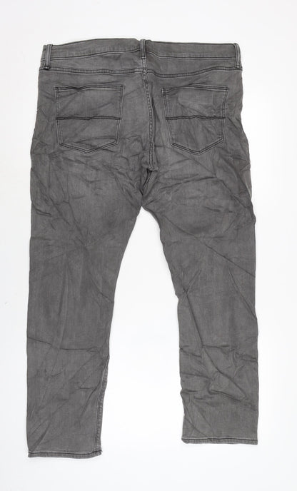 Marks and Spencer Mens Grey Cotton Blend Straight Jeans Size 34 in L29 in Regular Zip