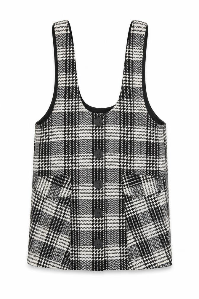 Front view of Next girls’ multicoloured check gilet waistcoat, size 11, years