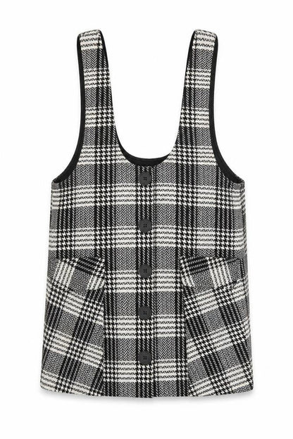 Front view of Next girls’ multicoloured check gilet waistcoat, size 11, years