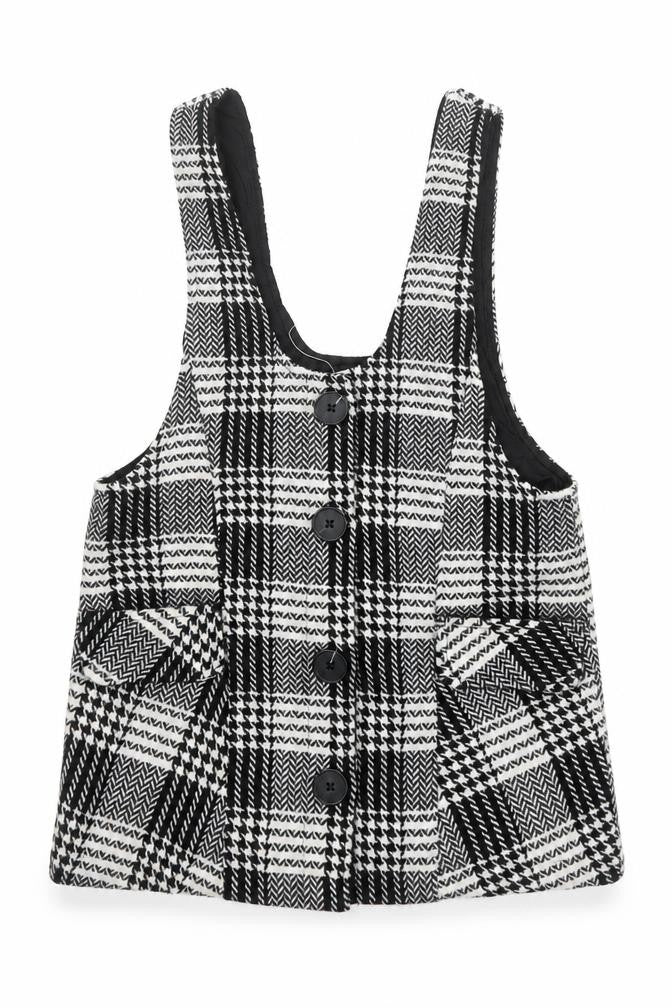 Front view of Next girls’ multicoloured check jacket waistcoat, size 4, years