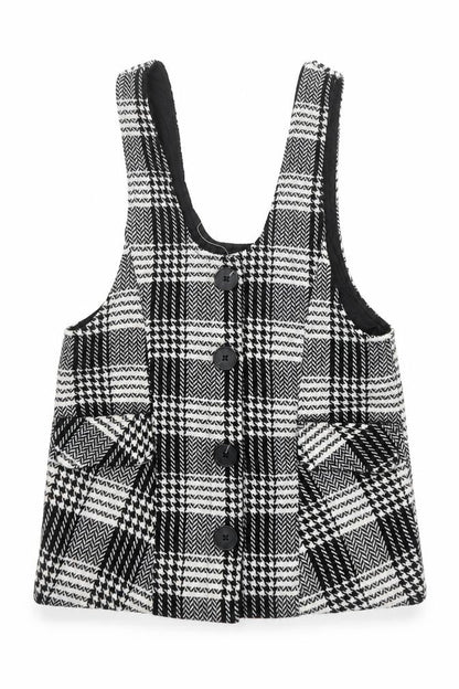 Front view of Next girls’ multicoloured check jacket waistcoat, size 4, years