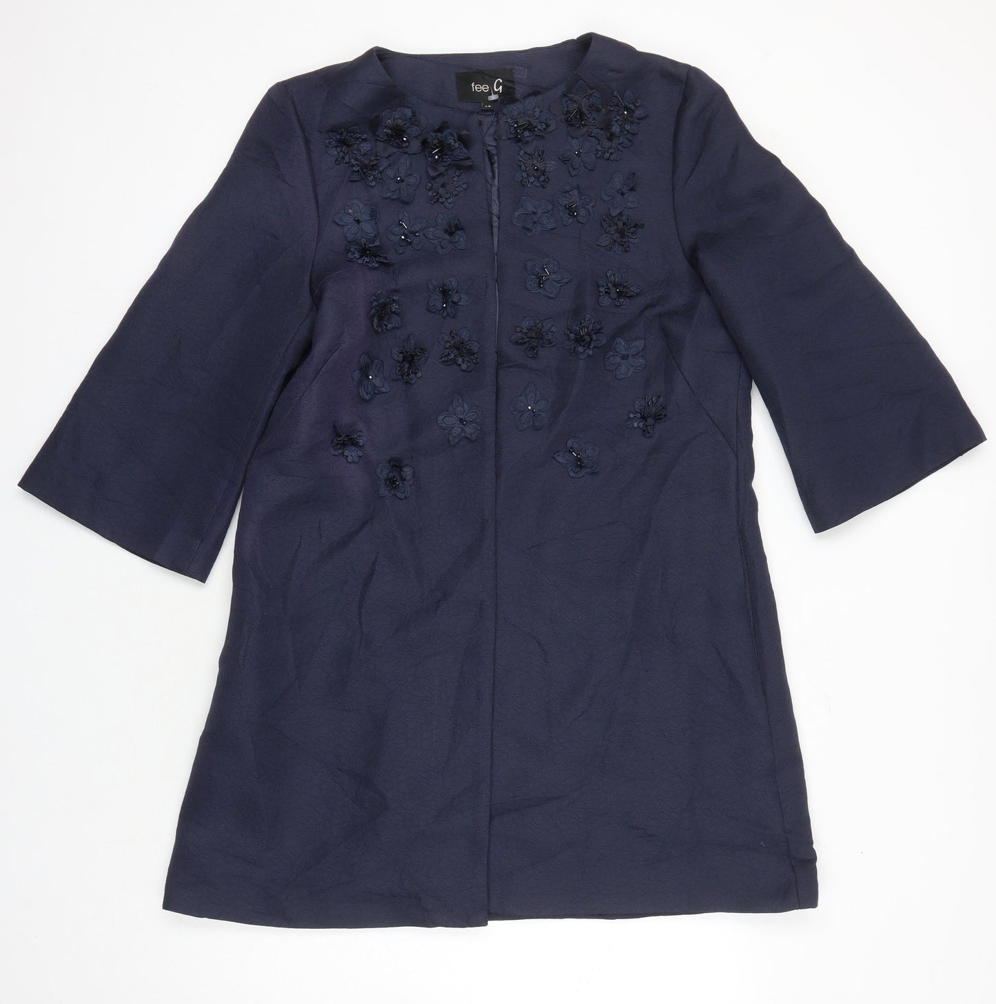 Fee G Womens Blue Jacket Coat Size 14 - Flower detail
