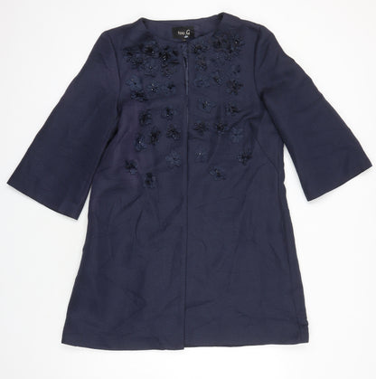 Fee G Womens Blue Jacket Coat Size 14 - Flower detail