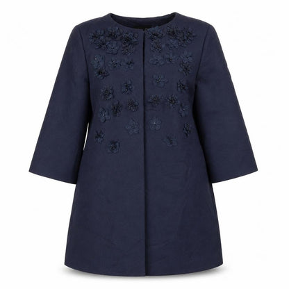 Fee G Womens Blue Jacket Coat Size 14 - Flower detail