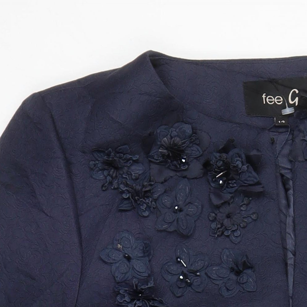 Fee G Womens Blue Jacket Coat Size 14 - Flower detail