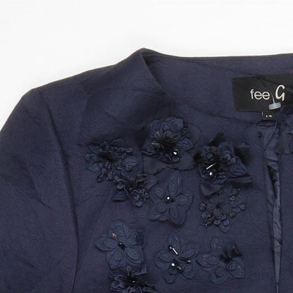 Fee G Womens Blue Jacket Coat Size 14 - Flower detail