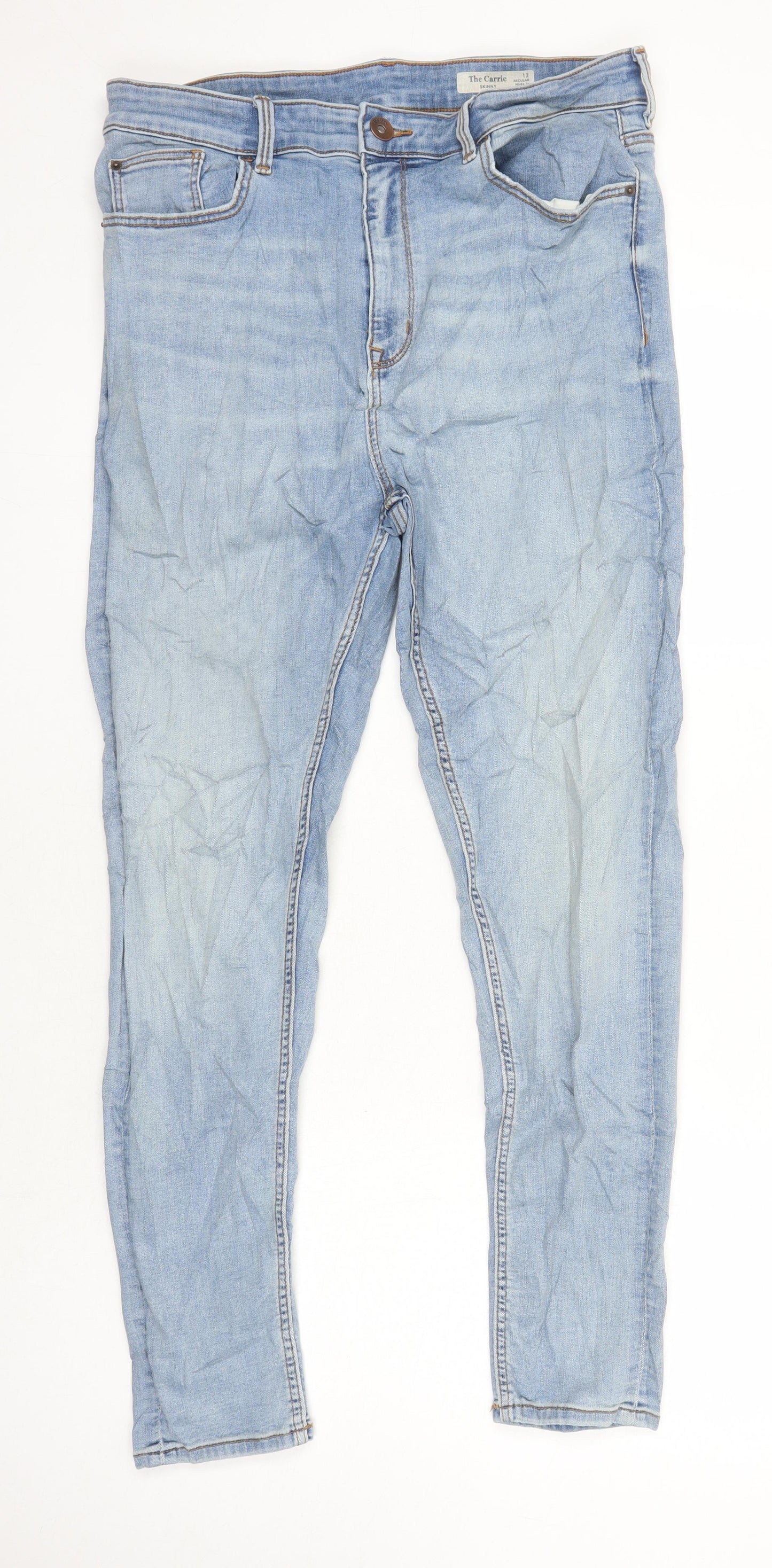 M&S Womens Blue Herringbone Cotton Skinny Jeans Size 12 L26 in Regular