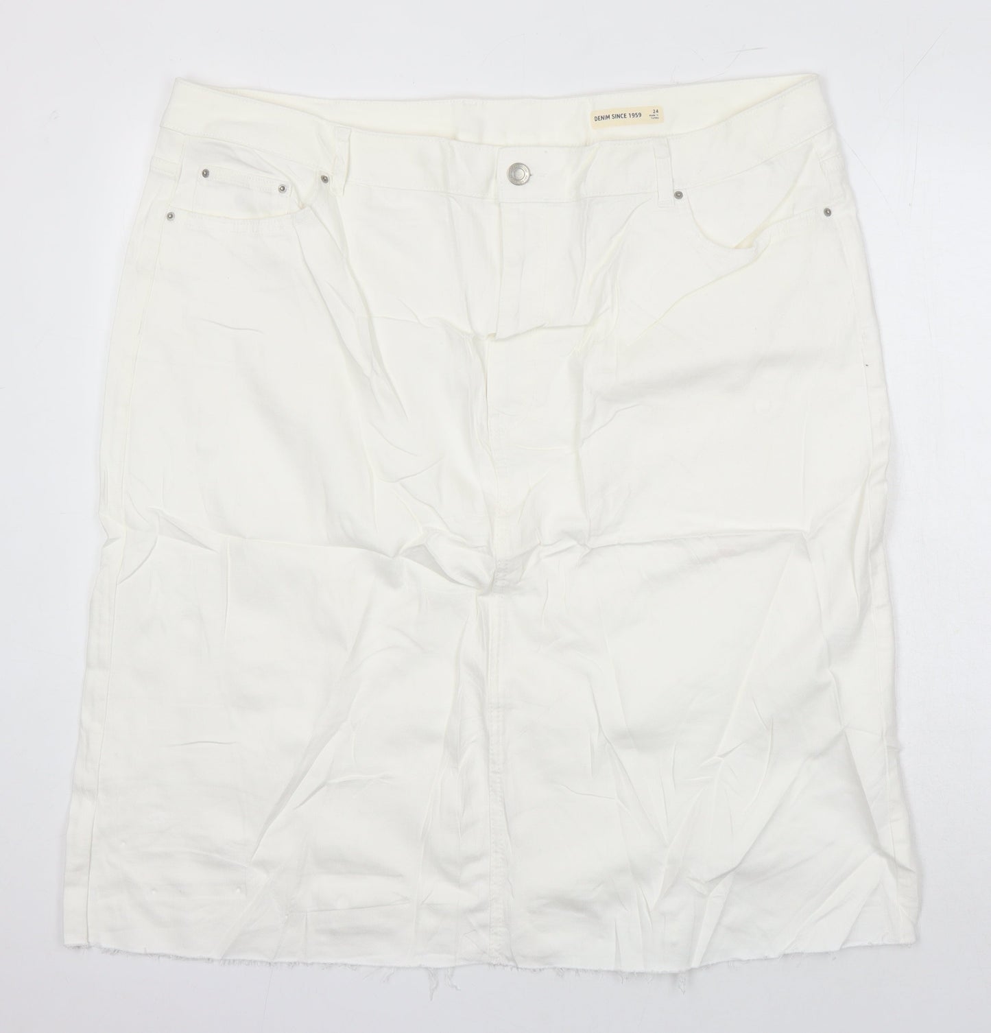 M&S Womens Ivory Cotton Straight & Pencil Skirt Size 24 in - Distressed Hem