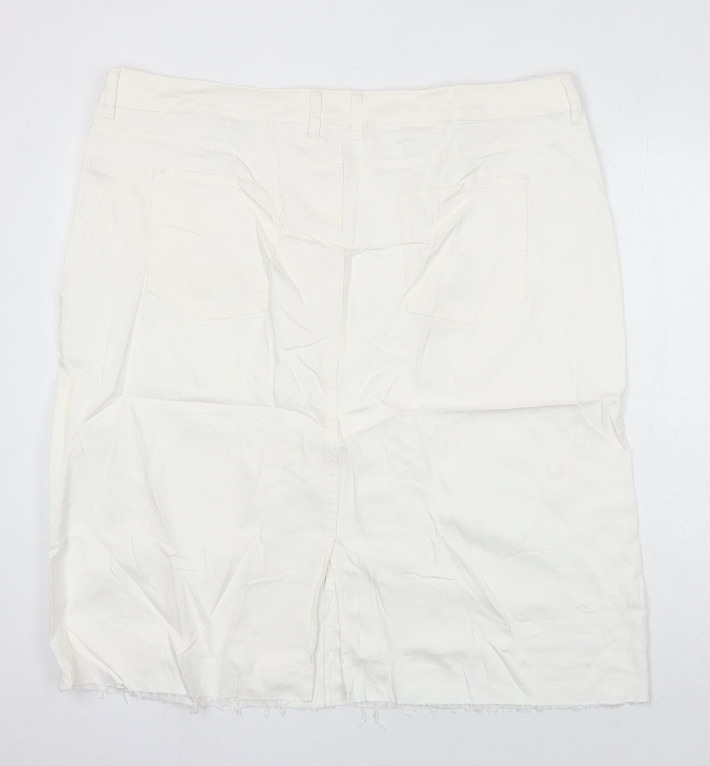 M&S Womens Ivory Cotton Straight & Pencil Skirt Size 24 in - Distressed Hem