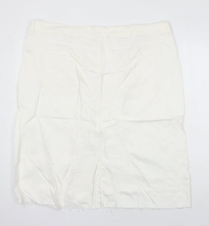 M&S Womens Ivory Cotton Straight & Pencil Skirt Size 24 in - Distressed Hem
