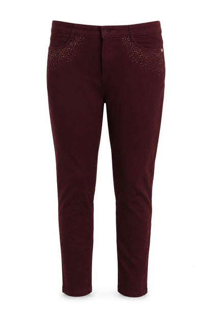 Marks & Spencer Womens Red Cotton Skinny Jeans Size 12 L24 in Regular - Rhinestone detailing