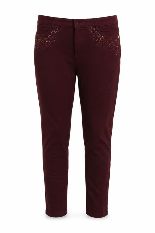 Marks & Spencer Womens Red Cotton Skinny Jeans Size 12 L24 in Regular - Rhinestone detailing