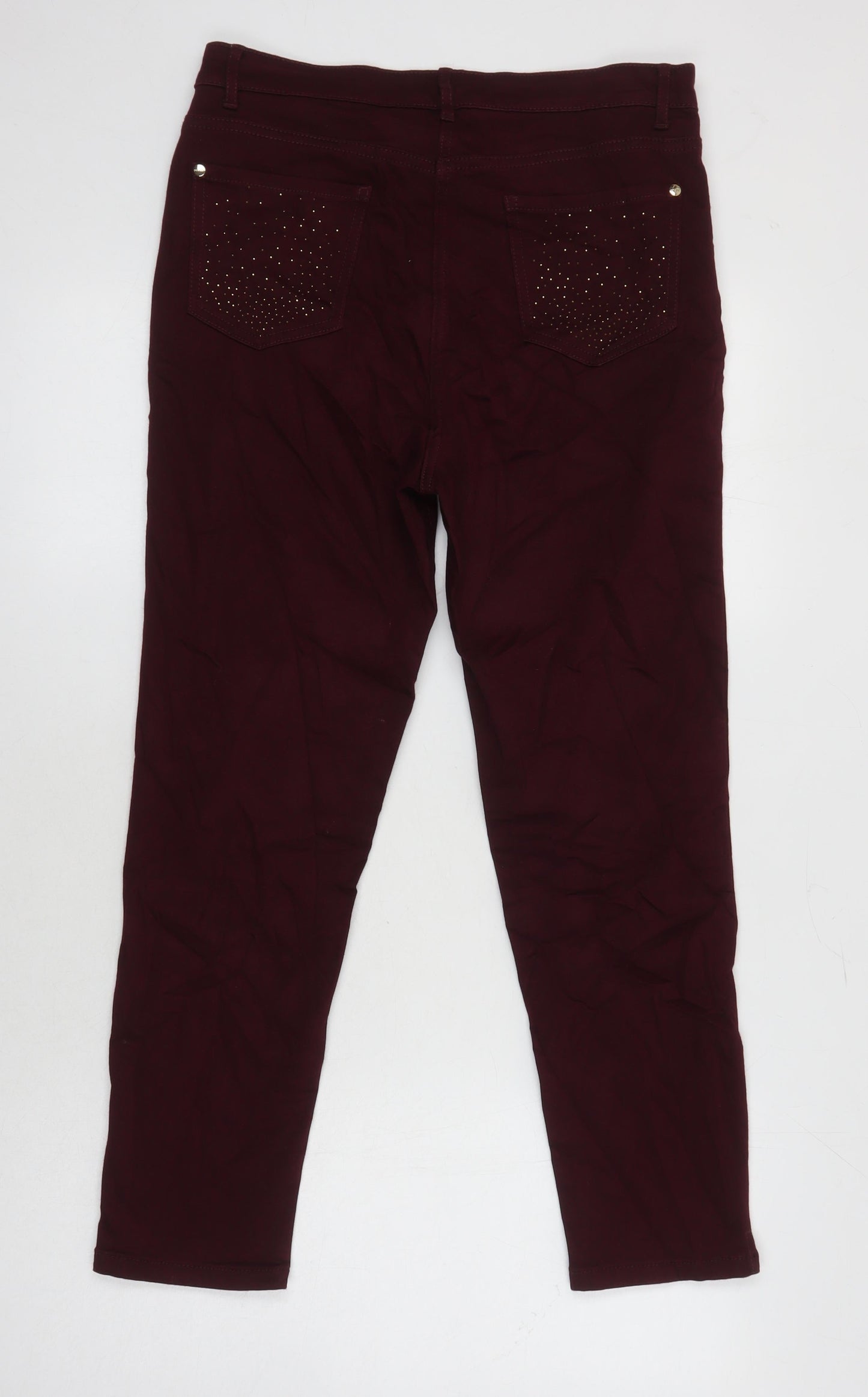 M&S Womens Red Cotton Skinny Jeans Size 12 L24 in Regular - Rhinestone detailing