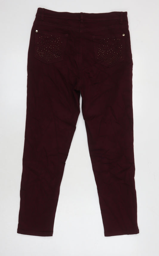 M&S Womens Red Cotton Skinny Jeans Size 12 L24 in Regular - Rhinestone detailing