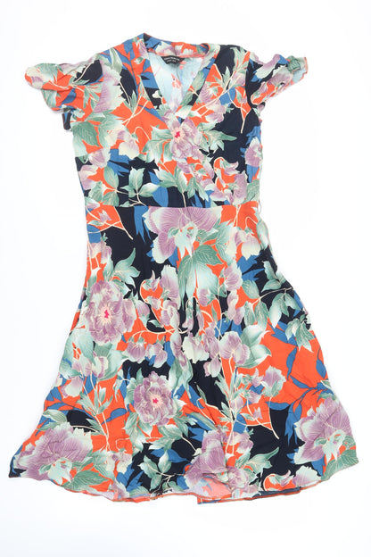 Dorothy Perkins Womens Multicoloured Floral Viscose Fit & Flare Size 16 V-Neck Zip