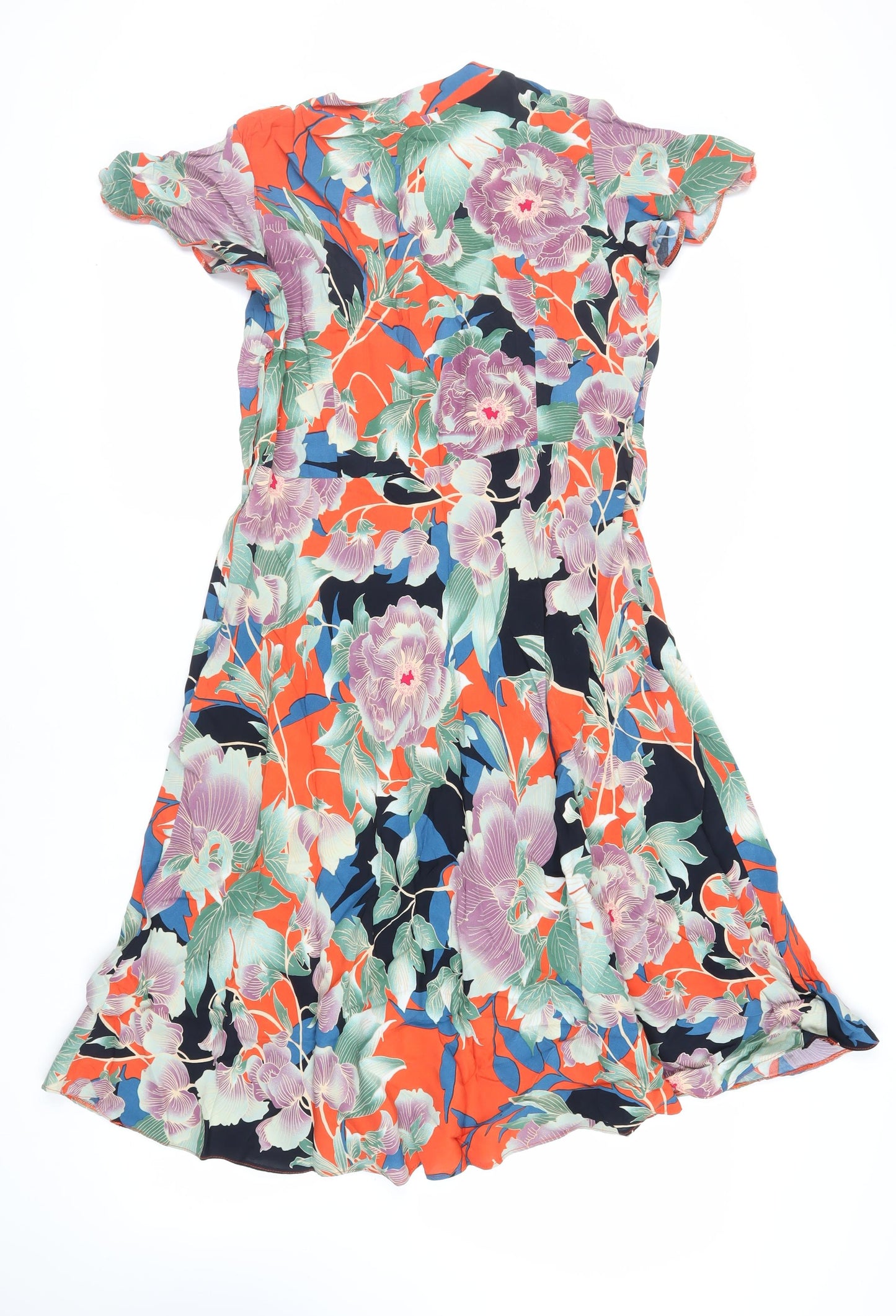 Dorothy Perkins Womens Multicoloured Floral Viscose Fit & Flare Size 16 V-Neck Zip