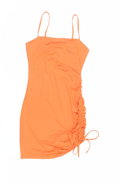 Divided by H&M Womens Orange Polyester Mini Size S Square Neck Pullover - Ruched