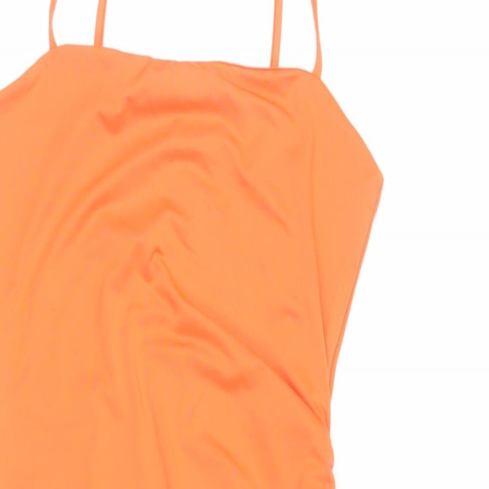 Divided by H&M Womens Orange Polyester Mini Size S Square Neck Pullover - Ruched