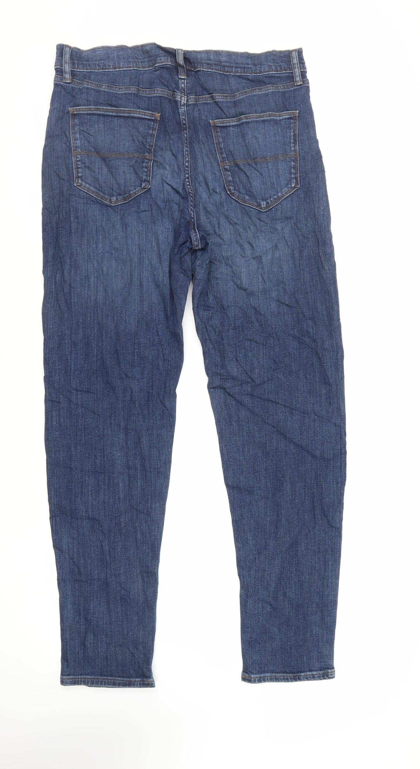 Marks and Spencer Mens Blue Cotton Tapered Jeans Size 34 in L33 in Regular Zip