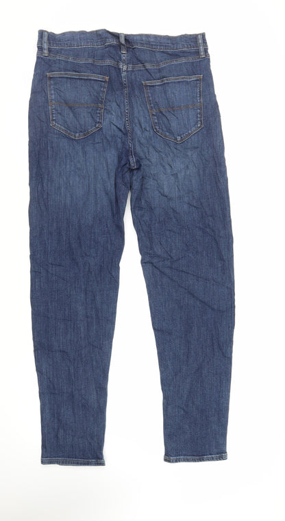 Marks and Spencer Mens Blue Cotton Tapered Jeans Size 34 in L33 in Regular Zip