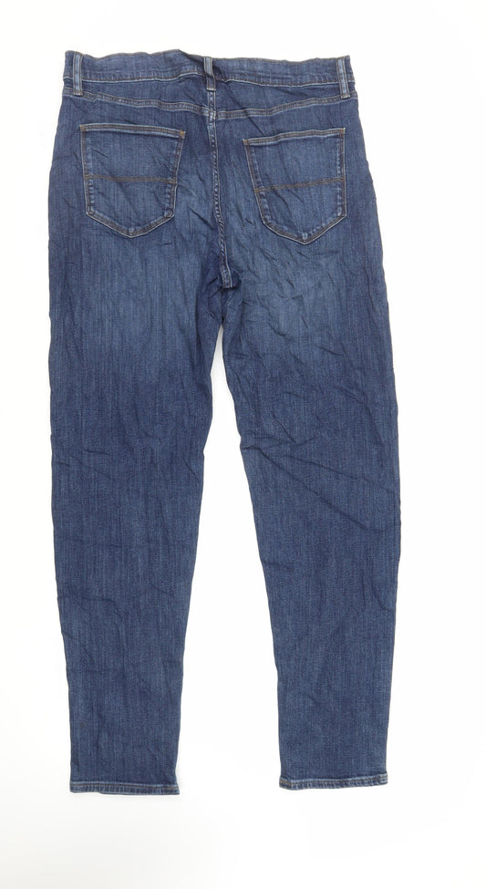 Marks and Spencer Mens Blue Cotton Tapered Jeans Size 34 in L33 in Regular Zip