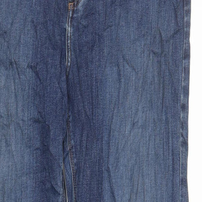 Marks and Spencer Mens Blue Cotton Tapered Jeans Size 34 in L33 in Regular Zip