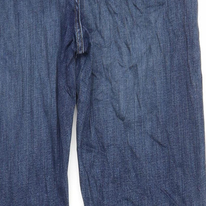 Marks and Spencer Mens Blue Cotton Tapered Jeans Size 34 in L33 in Regular Zip