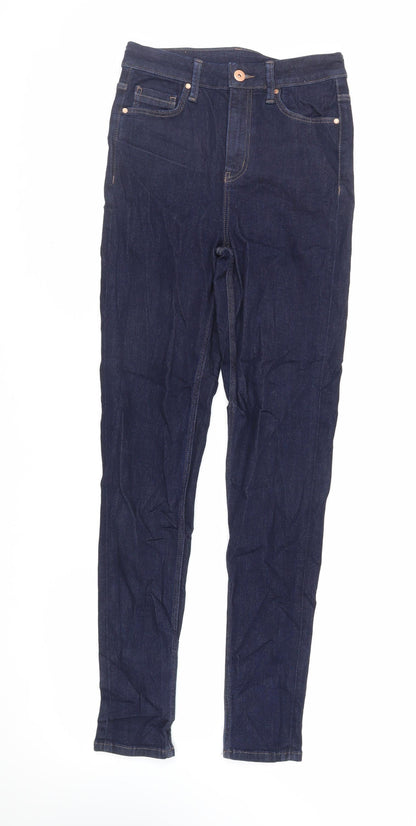 Marks and Spencer Womens Blue Cotton Skinny Jeans Size 8 L31 in Regular Zip
