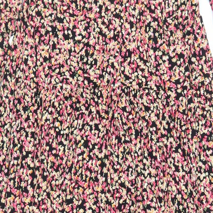 H&M Womens Black Floral Viscose A-Line Size M Round Neck Button
