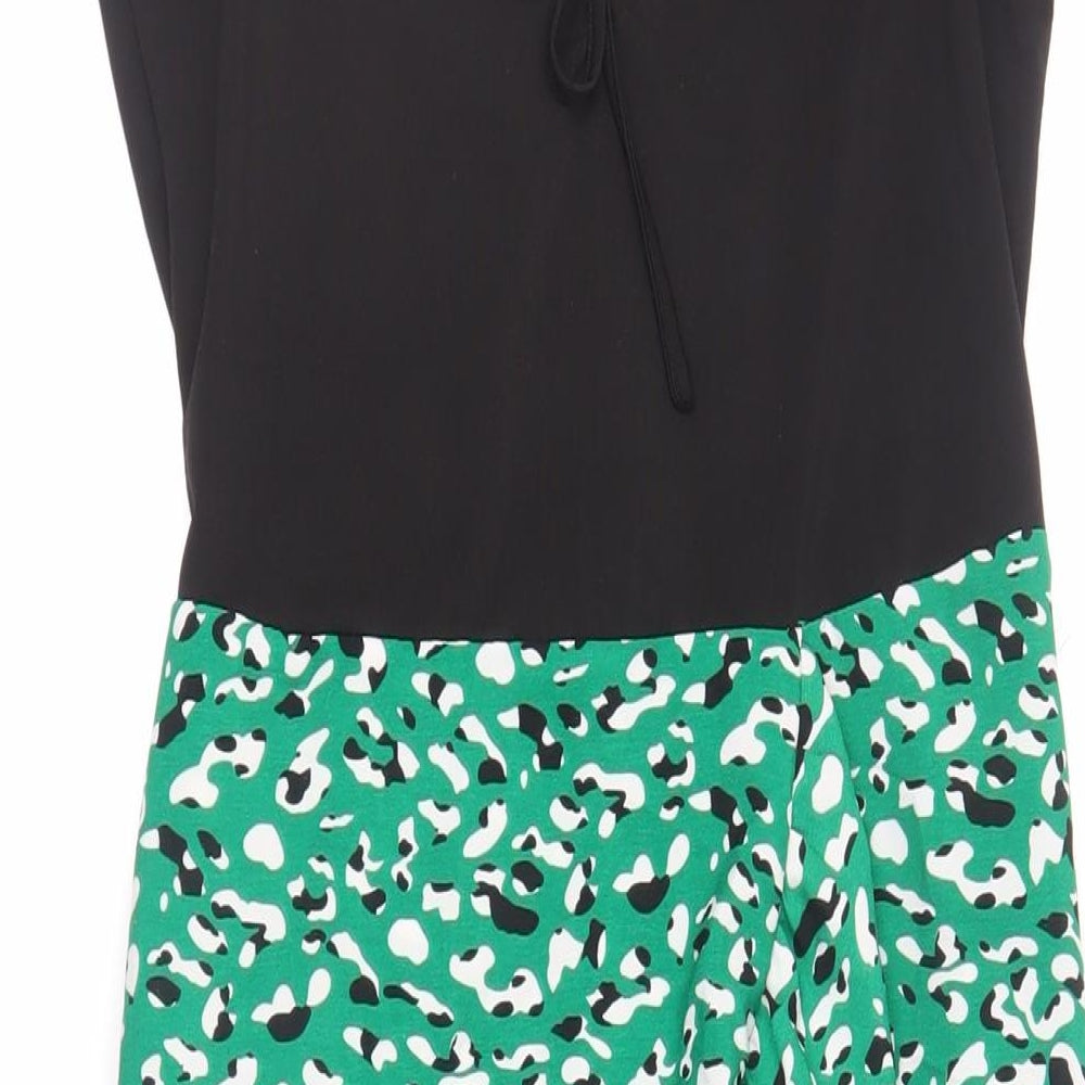 AX Paris Womens Green Animal Print Polyester Fit & Flare Size 10 Boat Neck Zip - Ruffle