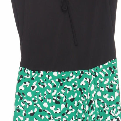 AX Paris Womens Green Animal Print Polyester Fit & Flare Size 10 Boat Neck Zip - Ruffle