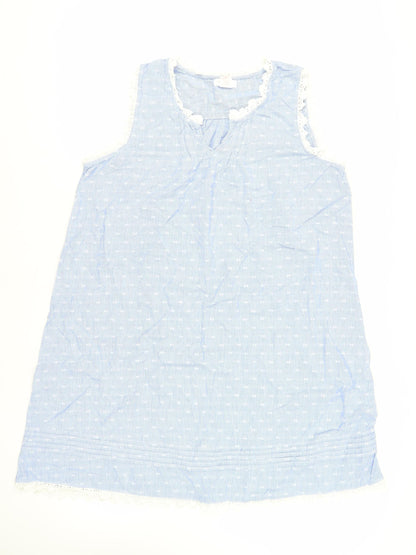 Shabby Chic Womens Blue Geometric Cotton Shift Size L V-Neck Pullover - Crocheted Lace Detail
