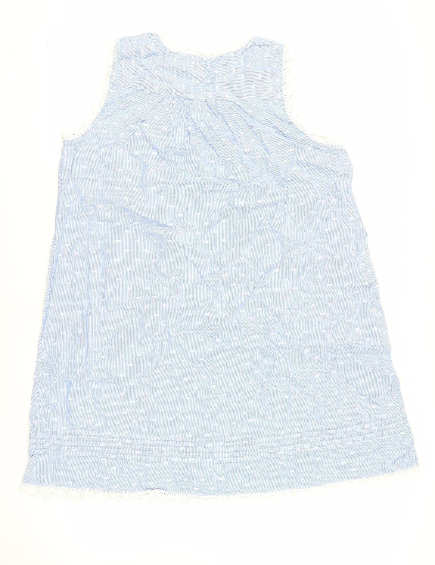 Shabby Chic Womens Blue Geometric Cotton Shift Size L V-Neck Pullover - Crocheted Lace Detail