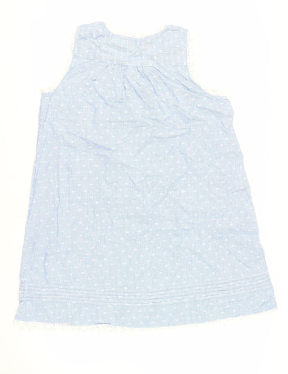 Shabby Chic Womens Blue Geometric Cotton Shift Size L V-Neck Pullover - Crocheted Lace Detail