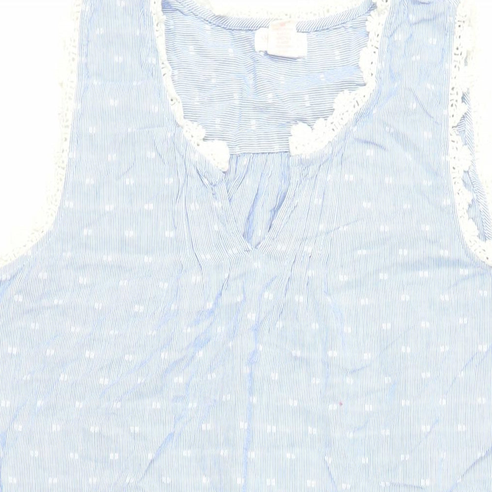 Shabby Chic Womens Blue Geometric Cotton Shift Size L V-Neck Pullover - Crocheted Lace Detail