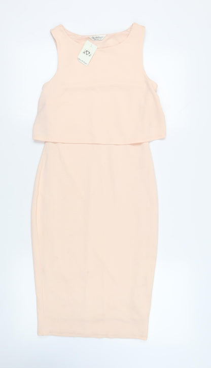 Miss Selfridge Womens Pink Polyester Pencil Dress Size 10 Round Neck Pullover