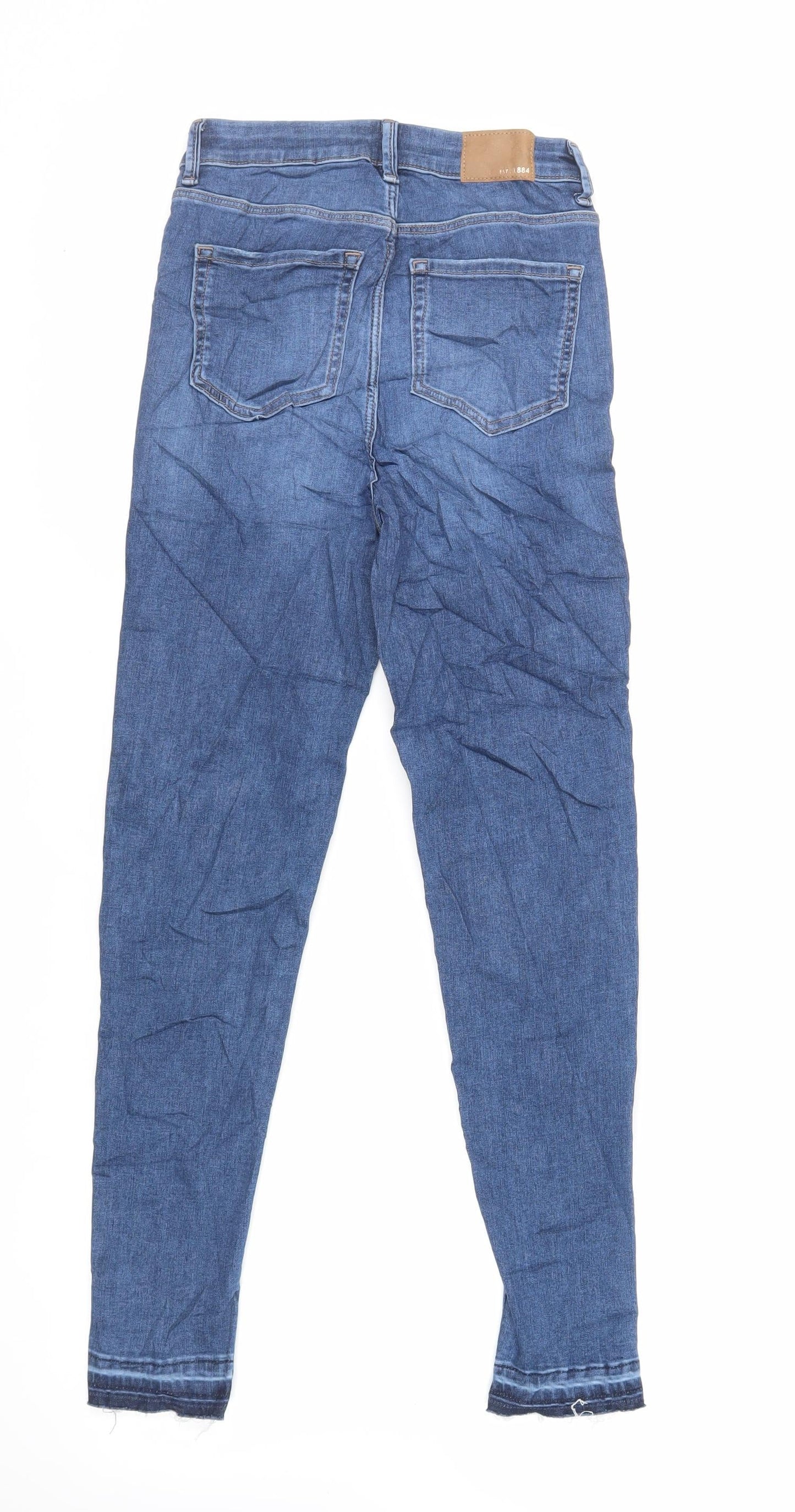 Marks and Spencer Womens Blue Cotton Skinny Jeans Size 6 L29 in Regular Zip - Raw Hem
