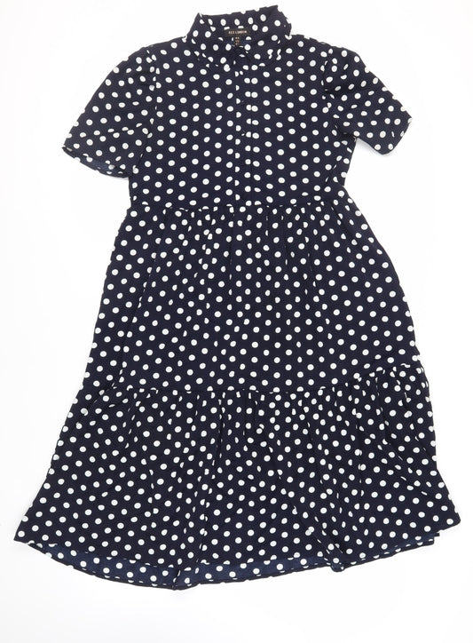 QED London Womens Blue Polka Dot Polyester Shirt Dress Size 10 Collared Button