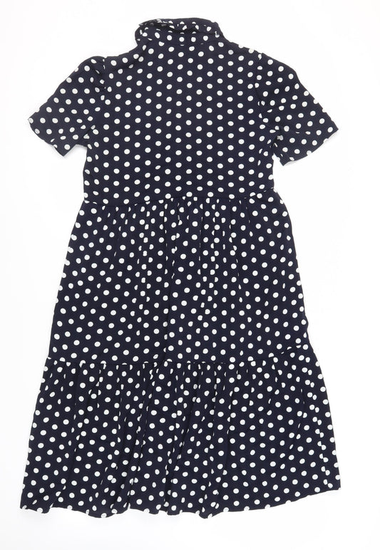 QED London Womens Blue Polka Dot Polyester Shirt Dress Size 10 Collared Button