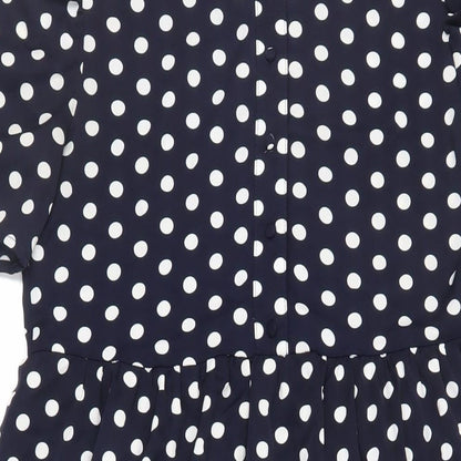 QED London Womens Blue Polka Dot Polyester Shirt Dress Size 10 Collared Button