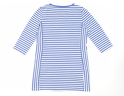 Yest Womens Blue Striped Polyester Mini Size 14 V-Neck Pullover