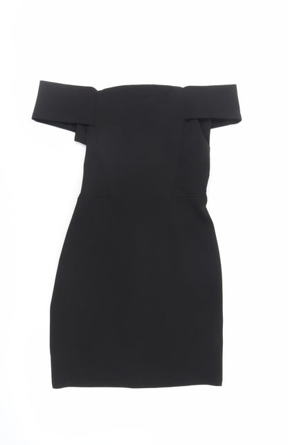 New Look Womens Black Polyester Mini Size 10 Off the Shoulder Zip